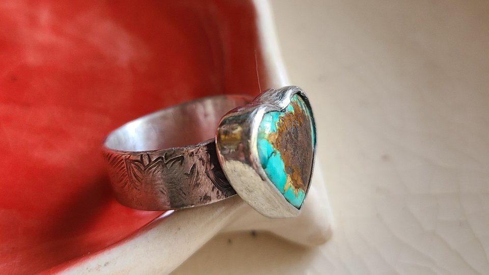 Reserved for Julie V / Love World / Adjustable Turquoise & Silver Ring