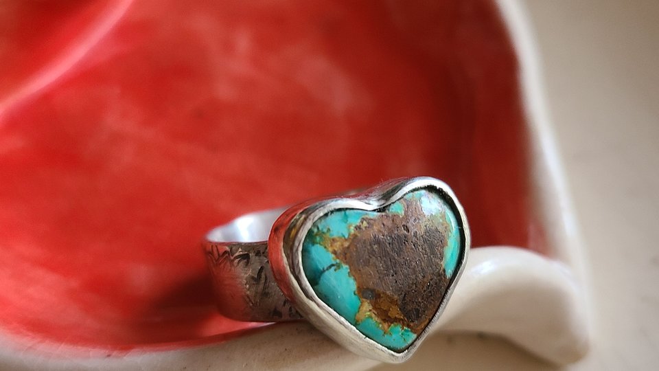 Reserved for Julie V / Love World / Adjustable Turquoise & Silver Ring