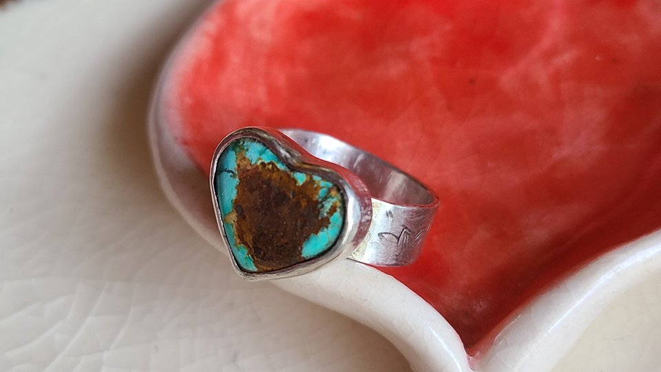 Reserved for Julie V / Love World / Adjustable Turquoise & Silver Ring