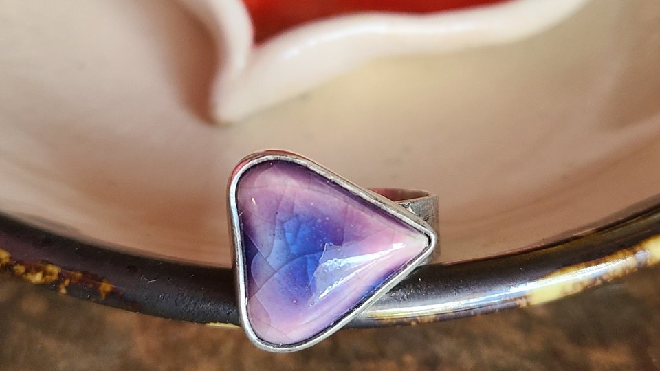 Purple Heart / Adjustable Ceramic & Silver Ring