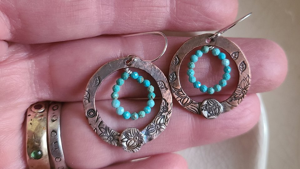 Spring Dream / Copper, Turquoise and Sterling Silver Earrings
