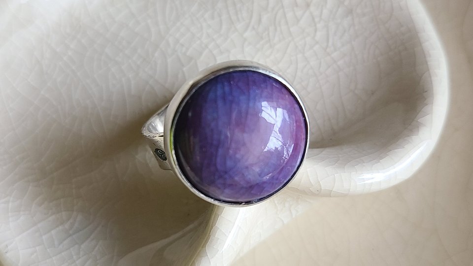 Secret Garden / Purple Ceramic & Silver Ring
