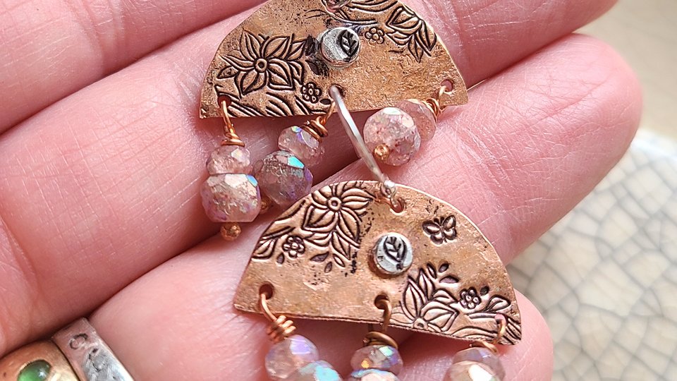 Secret Garden / Copper, Gemstone and Sterling Silver Earrings