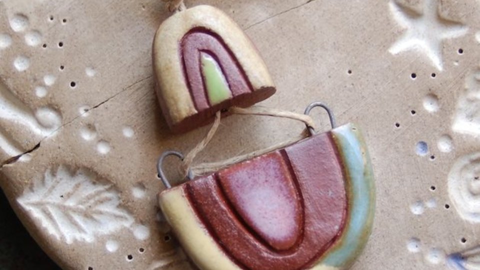 Double Rainbow  / Ceramic Pendant and Bead Set