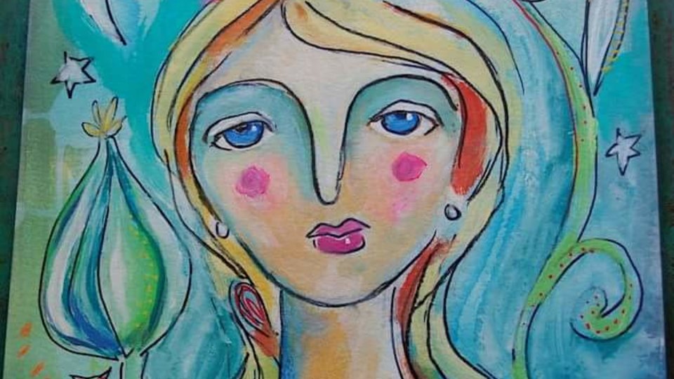 Moonlight Garden / Mixed Media Painting