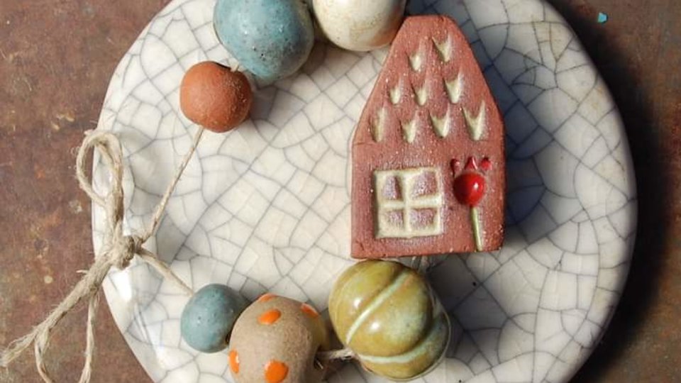 Happy Home / Ceramic Pendant and Bead Set