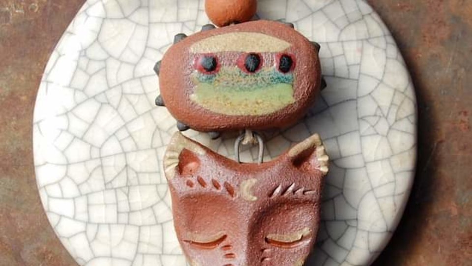 Fox / Ceramic Pendant and Bead Set