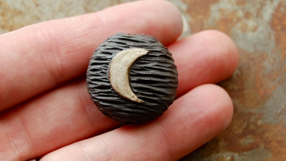 Moon and Star / Midnight Tone Ceramic Moon and Star Focal Bead