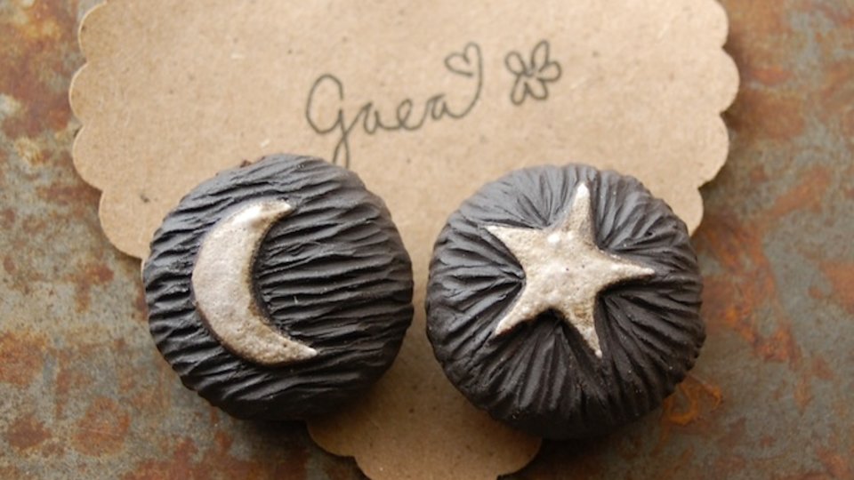 Moon and Star / Midnight Tone Ceramic Moon and Star Focal Bead
