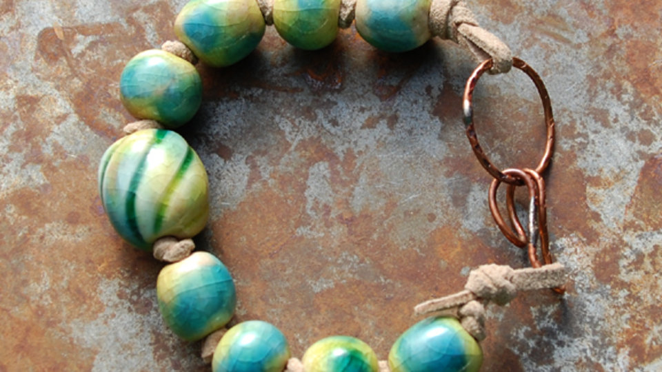 Seaweed / Ocean Tone Handmade Ceramic Bead Bracelet
