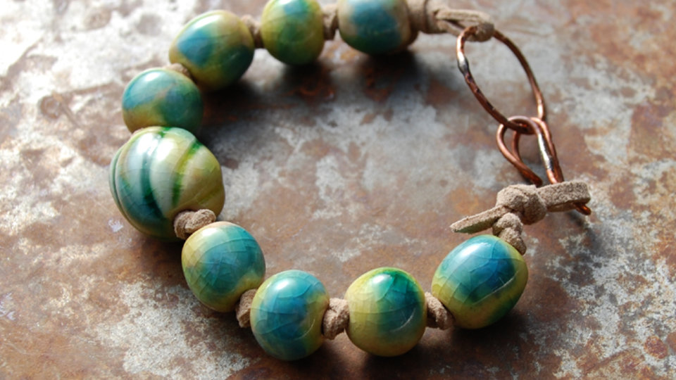 Seaweed / Ocean Tone Handmade Ceramic Bead Bracelet