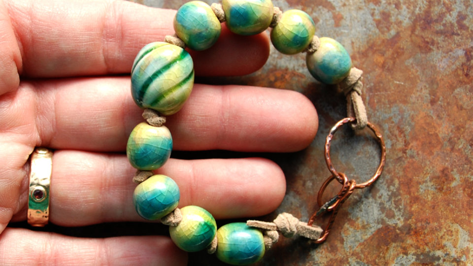 Seaweed / Ocean Tone Handmade Ceramic Bead Bracelet