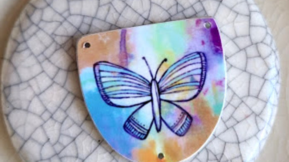 Butterfly / Original Art on Metal Pendant