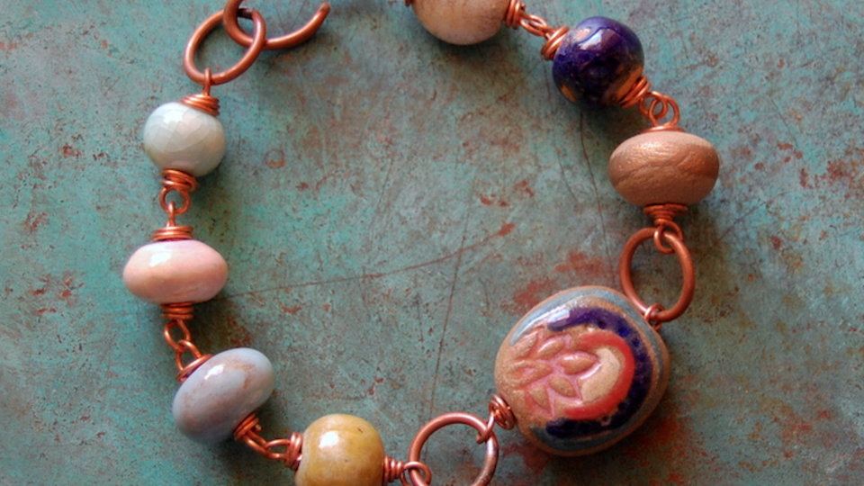 Lotus Gem / Double Sided Ceramic Bead and Copper Bracelet