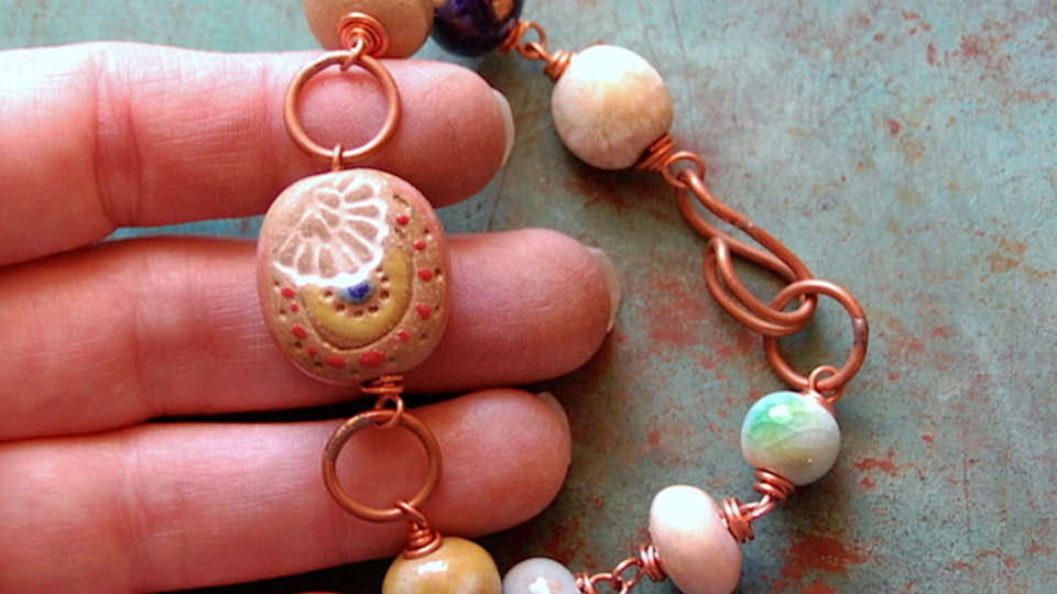Lotus Gem / Double Sided Ceramic Bead and Copper Bracelet