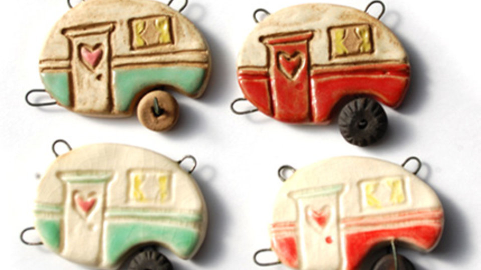 Pre-Order / On the Road / Vintage Ceramic Truck or Happy Camper Pendant