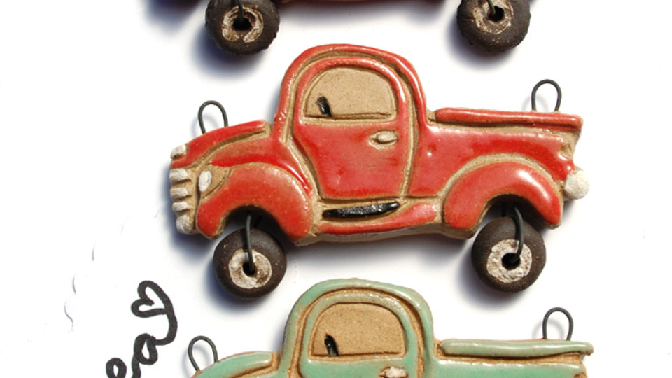 Pre-Order / On the Road / Vintage Ceramic Truck or Happy Camper Pendant