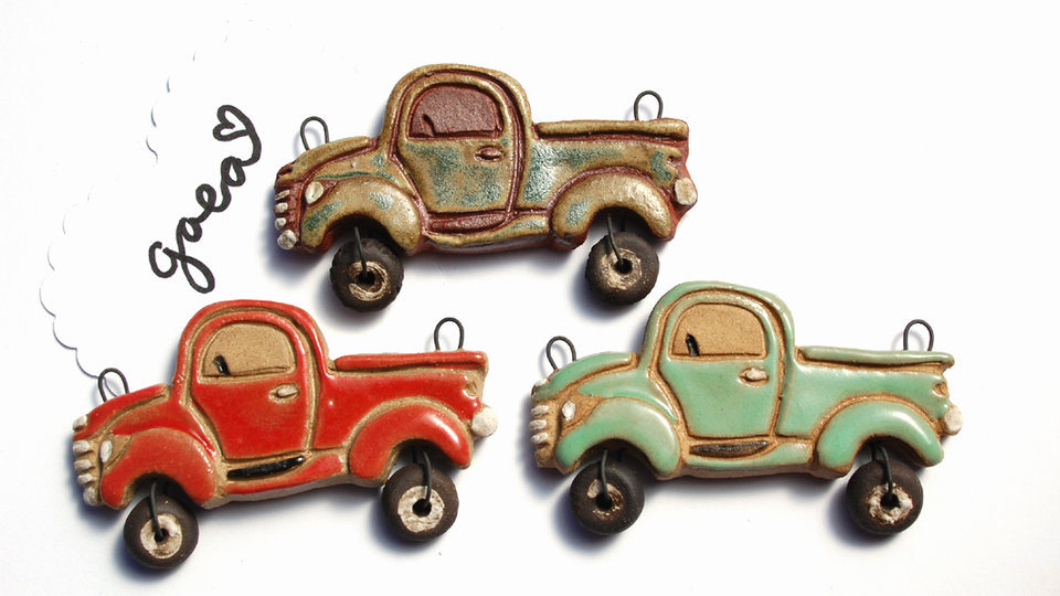 Pre-Order / On the Road / Vintage Ceramic Truck or Happy Camper Pendant