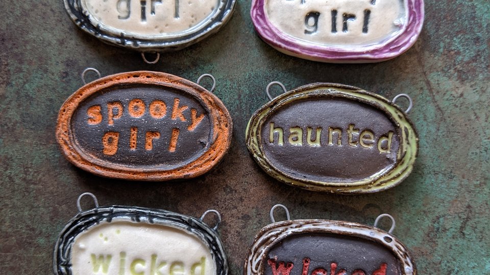 Spooky Words Pendant  / Ceramic Pendants To Be Made
