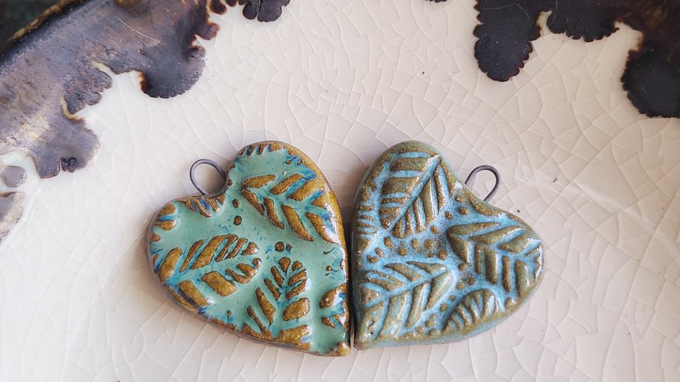 Feather Hearts / Ceramic Heart Pendant Made To Order