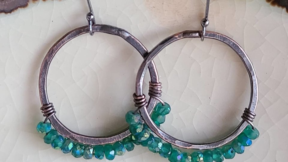 Secret Garden / Copper and Green Onyx Earrings