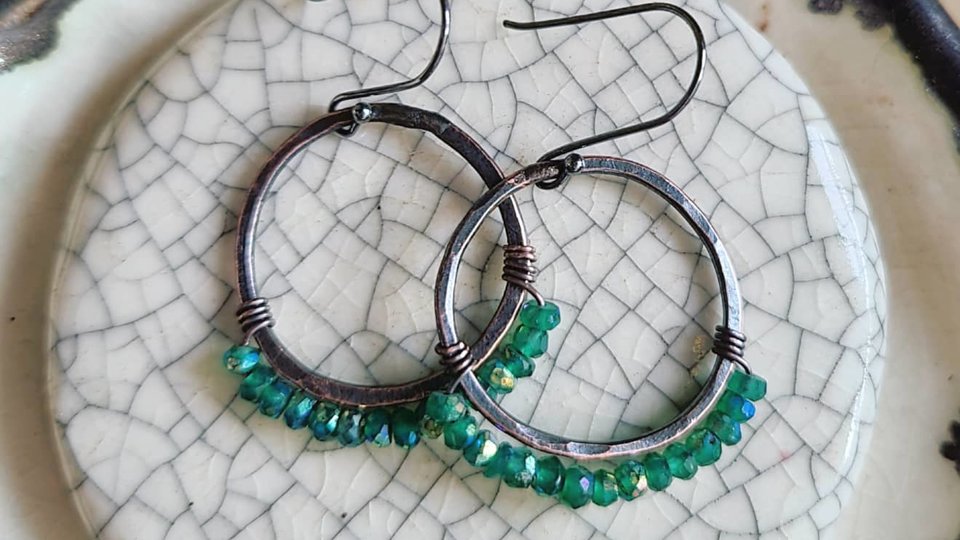 Secret Garden / Copper and Green Onyx Earrings