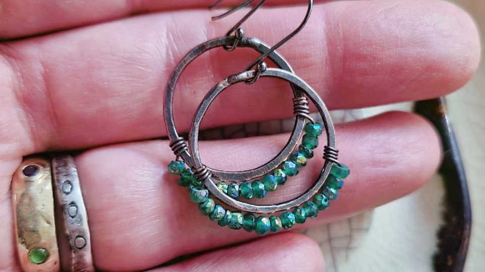 Secret Garden / Copper and Green Onyx Earrings