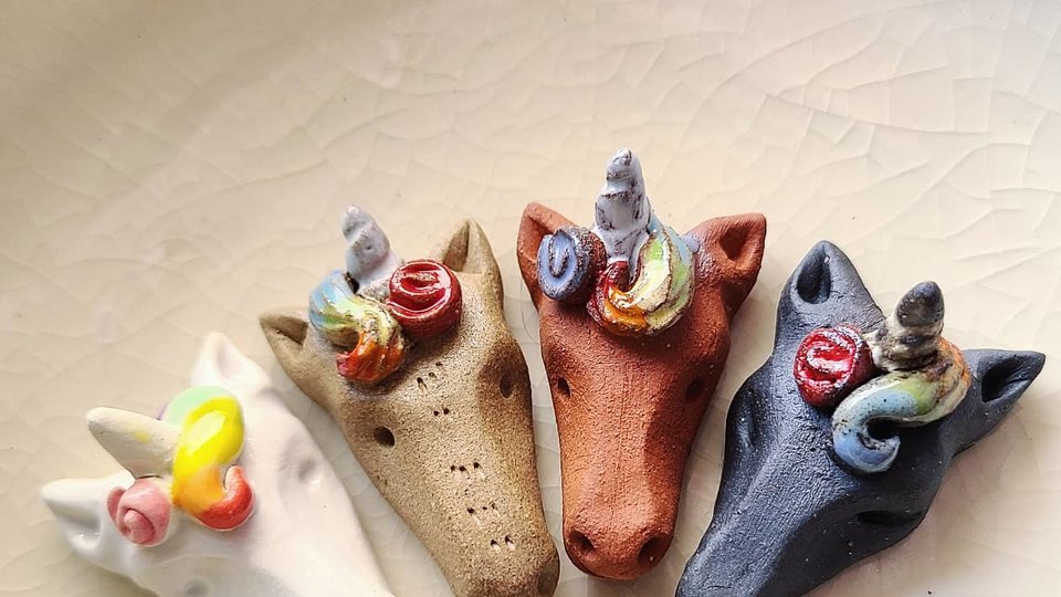 Rainbow Unicorn / Ceramic Pendant Made When Ordered