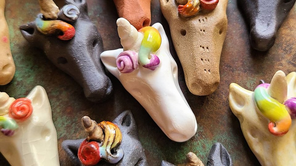 Rainbow Unicorn / Ceramic Pendant Made When Ordered