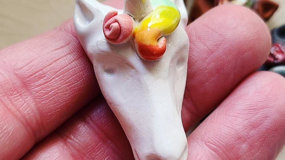 Rainbow Unicorn / Ceramic Pendant Made When Ordered