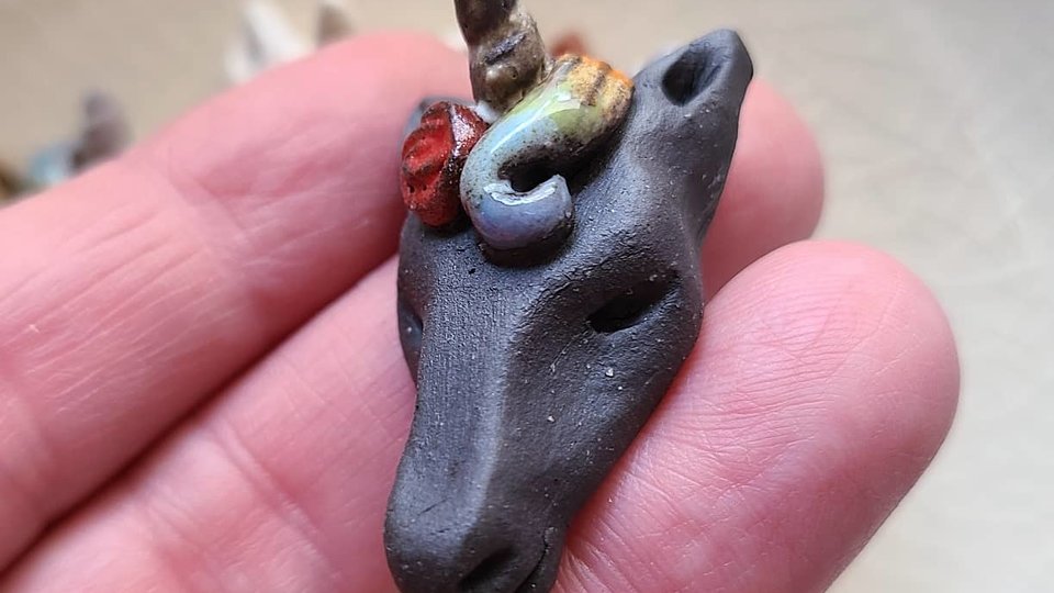 Rainbow Unicorn / Ceramic Pendant Made When Ordered