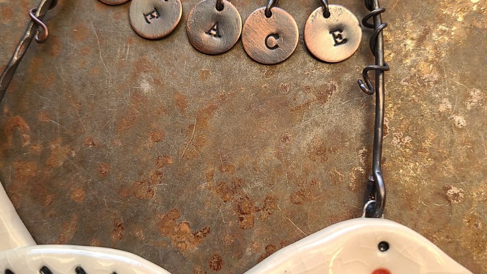 Peace / Ceramic and Copper Wall Decor/Ornament