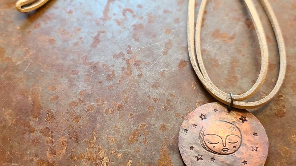 Moonlight / Quartz, Copper and Faux Suede Necklace