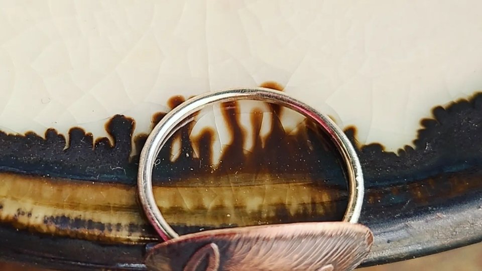 Love / Etched Copper Sterling Silver Ring