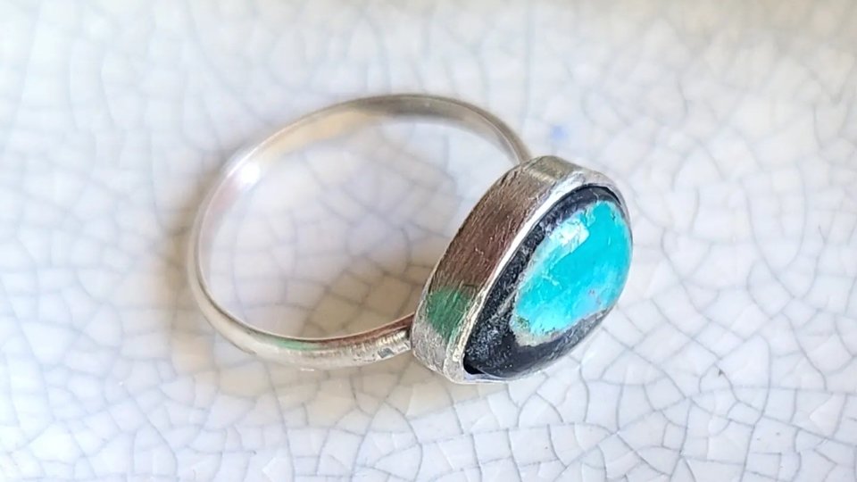 Black and Blue / Turquoise and Sterling Ring 7.25