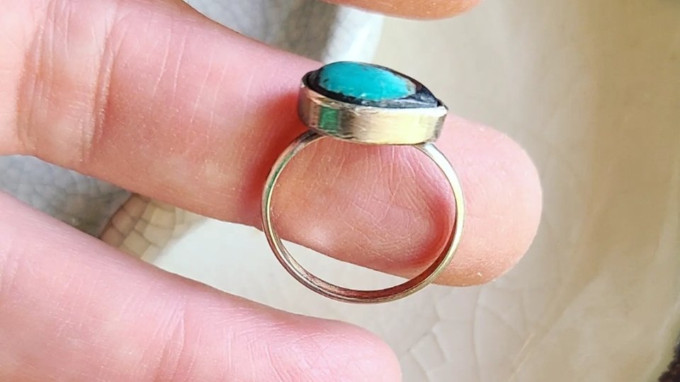Black and Blue / Turquoise and Sterling Ring 7.25