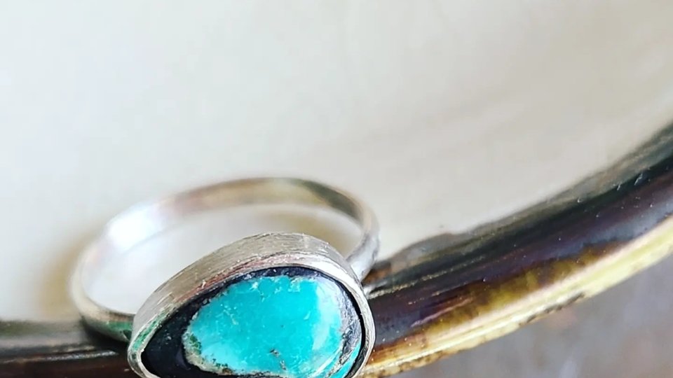 Black and Blue / Turquoise and Sterling Ring 7.25