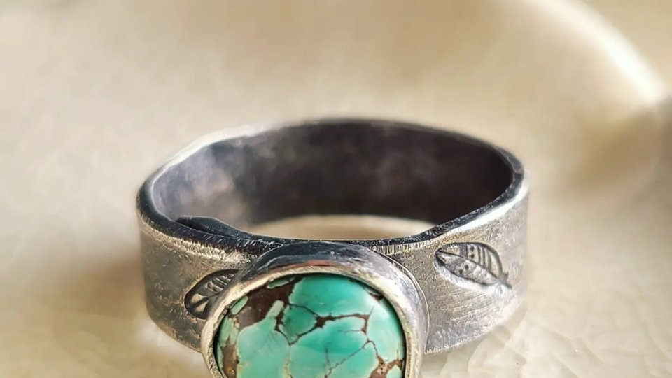Blue Monday / Turquoise and Sterling Ring Adjustable