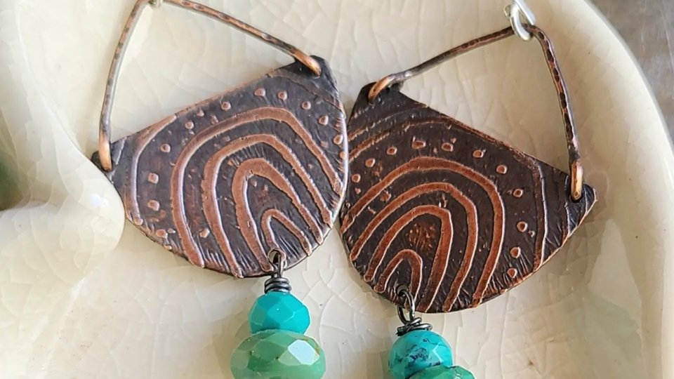 Reserved for Cathy M / Copper Rainbow / Etched Copper Earrings