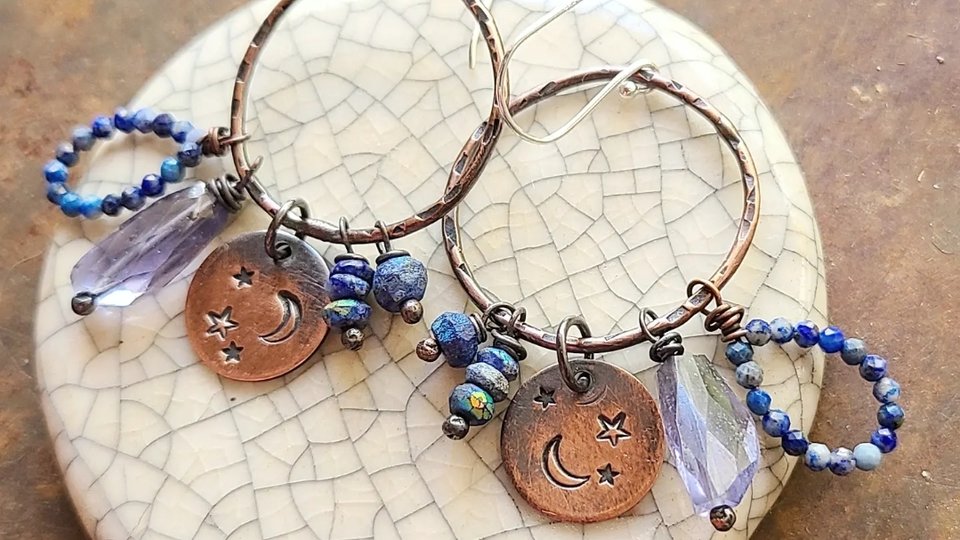 Midnight / Copper And Gemstone Earrings