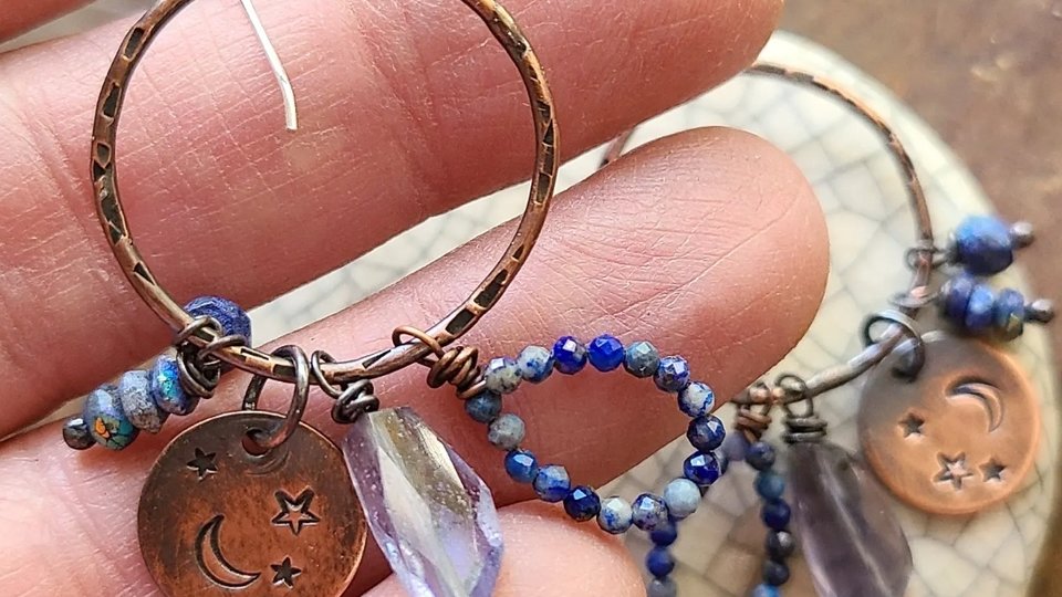 Midnight / Copper And Gemstone Earrings