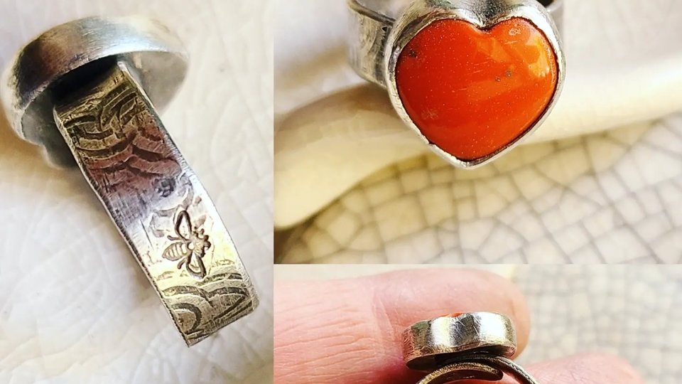 Reserved for Janet / Be Love / Orange Rosarita Heart and Sterling Ring Adjustable