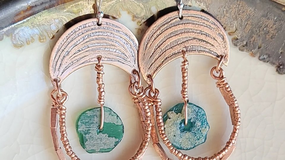 Roman Goddess / Copper & Roman Glass Earrings