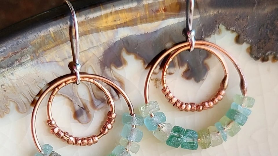 Oceans / Copper & Roman Glass Earrings
