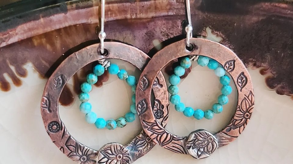 Spring Dream / Copper, Turquoise and Sterling Silver Earrings