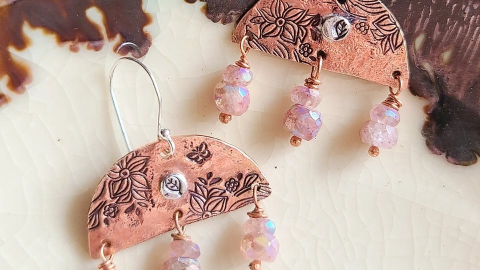 Secret Garden / Copper, Gemstone and Sterling Silver Earrings
