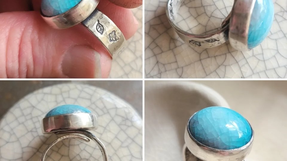 Secret Garden / Aqua Ceramic & Silver Ring