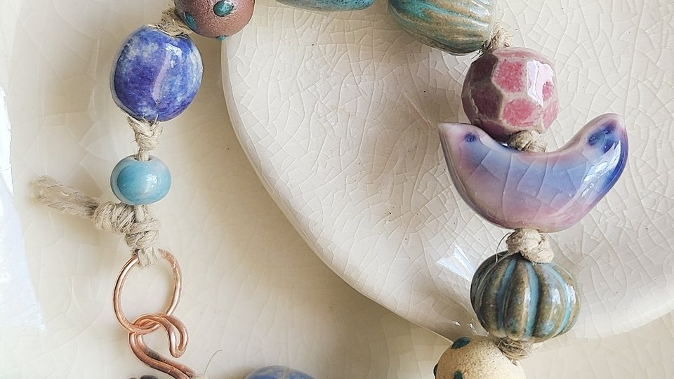 Meadow Bird / Ceramic Bead Bracelet