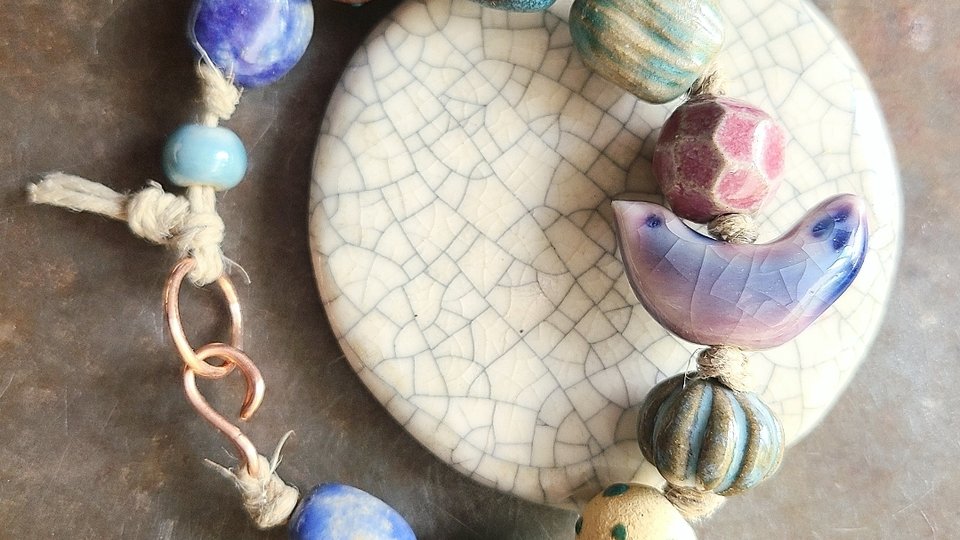 Meadow Bird / Ceramic Bead Bracelet