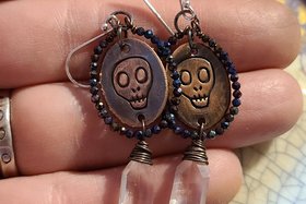 Reserved for Sylvia S. / Memento Mori / Copper, Spinel and Quartz Earrings